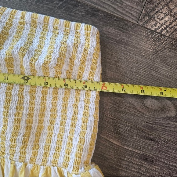 szL Yellow White Striped Strapless Dress Smocked Midi Maxi Summer Fall Going Out - Picture 7 of 13
